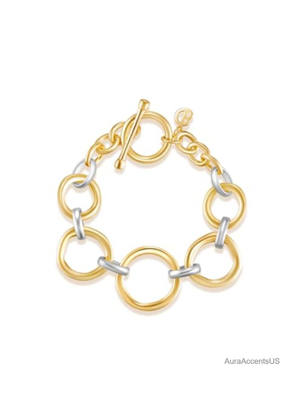 18K Gold and Sterling Silver Plated Two Tone Link Bracelet Chunky Toggle